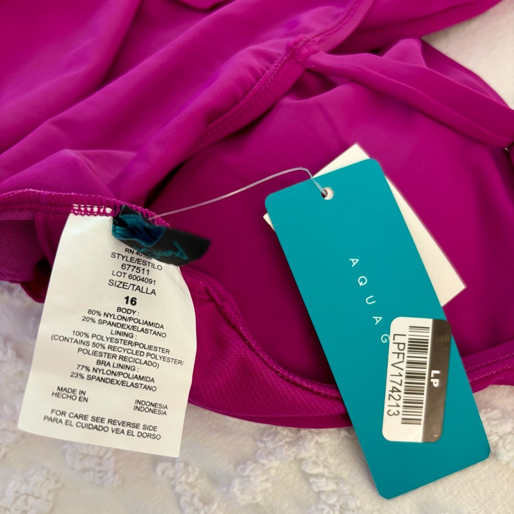 Aqua Swimsuit Magenta Pink One-Piece NWT 16 beach cruise resort vacation travel - Picture 2 of 6